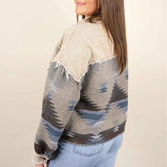 TETON HIKE Cropped Blue Aztec Shacket Trucker Jacket Plus Size3XL NWT - Picture 2 of 3